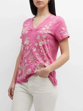 Johnny was Marseille pleat front embroidered top Ibis rose Medium boho